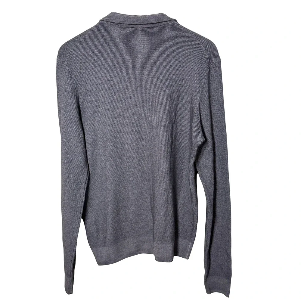 Patrick Assaraf Mens Grey Textured Knit Quarter Zip Merino Wool‎ Sweater Size L
